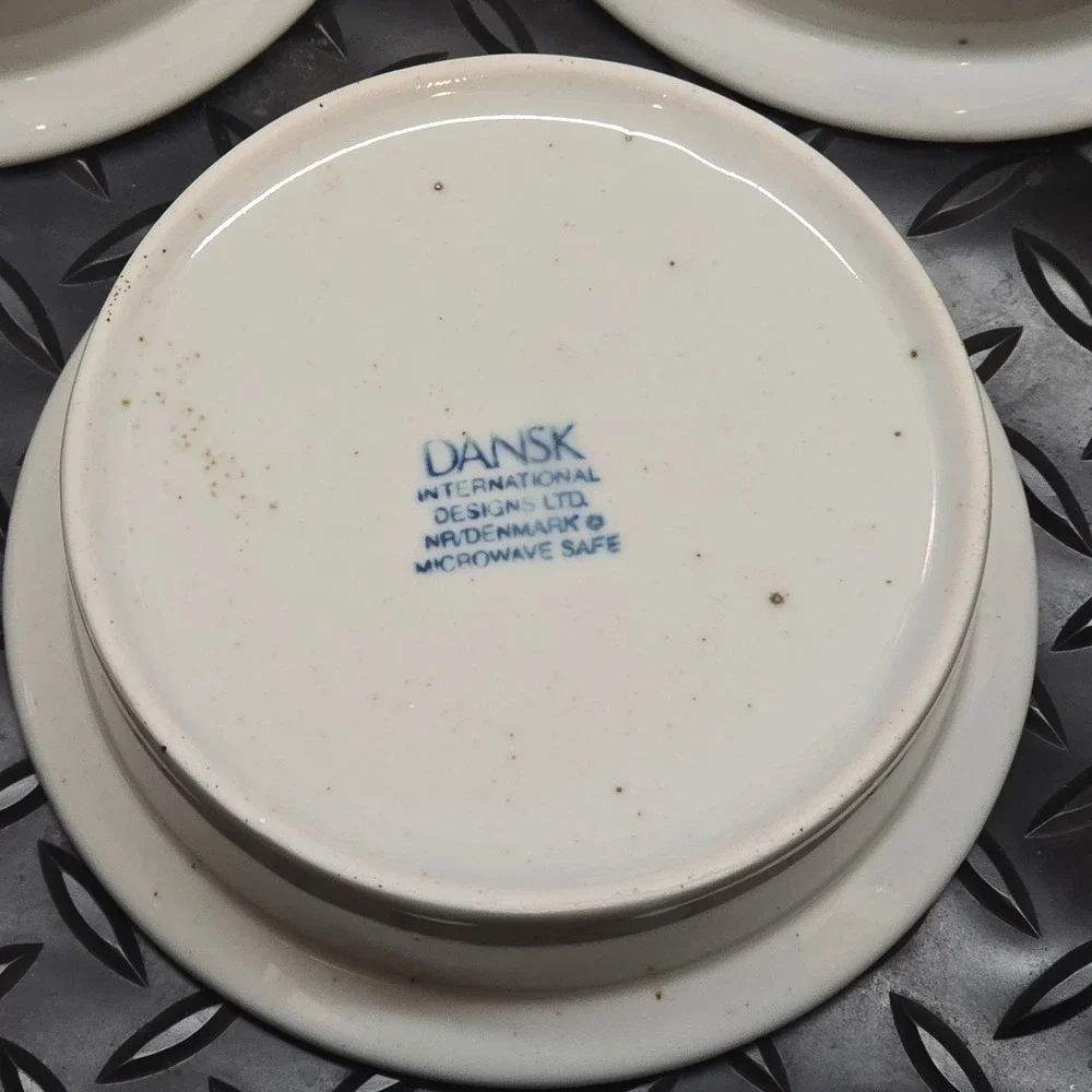 Dansk International Designs Denmark Blue Rim Cream Ramekins Set of 5 Small Bowls